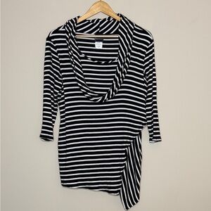 Coco Bianco black and white striped asymmetrical cowl neck top XL